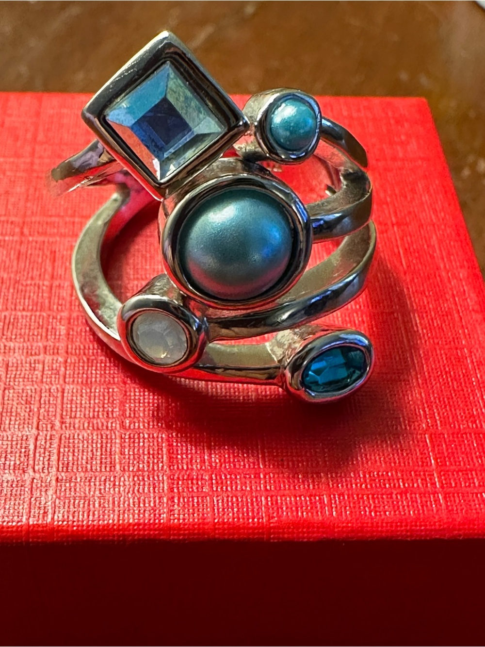 Lia Sophia Silver Multi-Blue Cabochon & Crystal Statement Ring - Picture 5 of 11